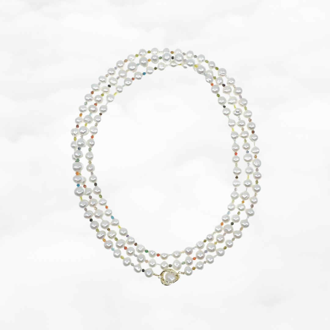 Multi-style Opera Pearl Necklace (Colorful Zirconia) - Yun Boutique