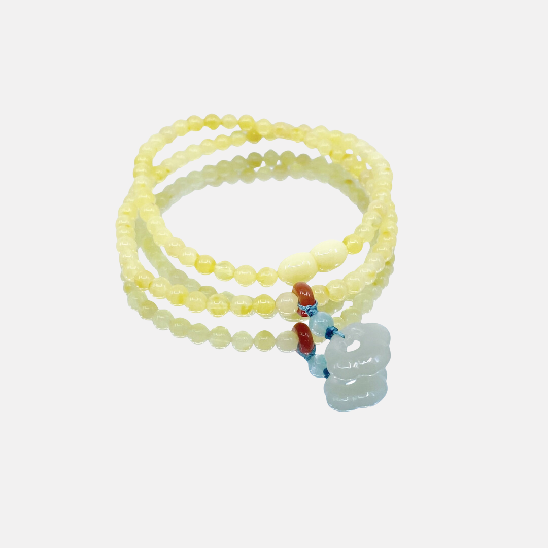 Amber and Nephrite Jade Baby Longevity Lock Necklace