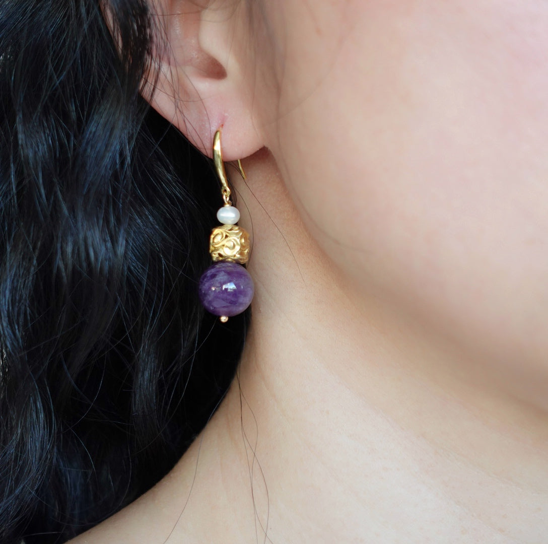 Amethyst Auspicious Clouds Earrings Gold