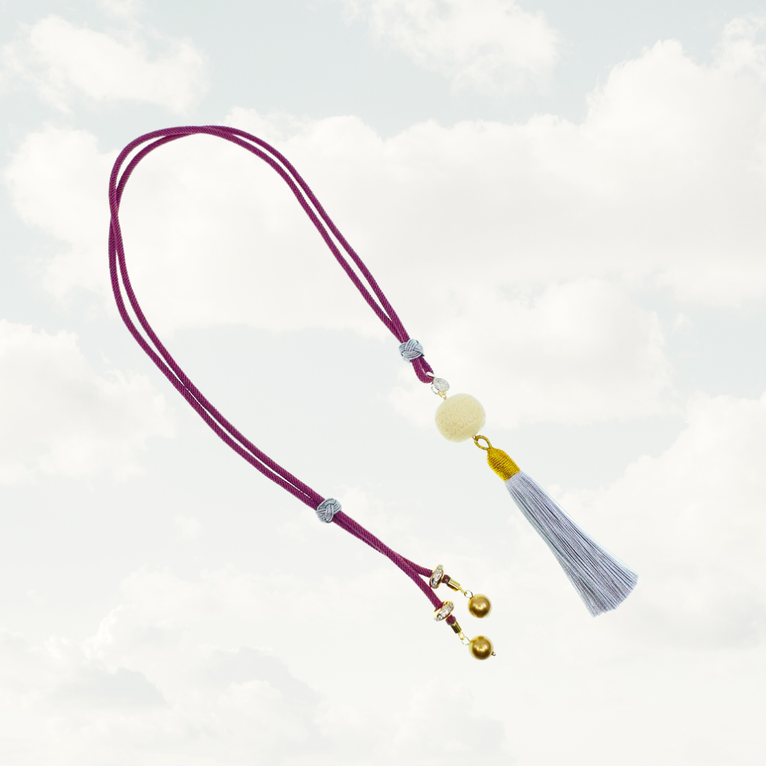 Cord Tassel Necklace with Ivory Nut Auspicious Cloud