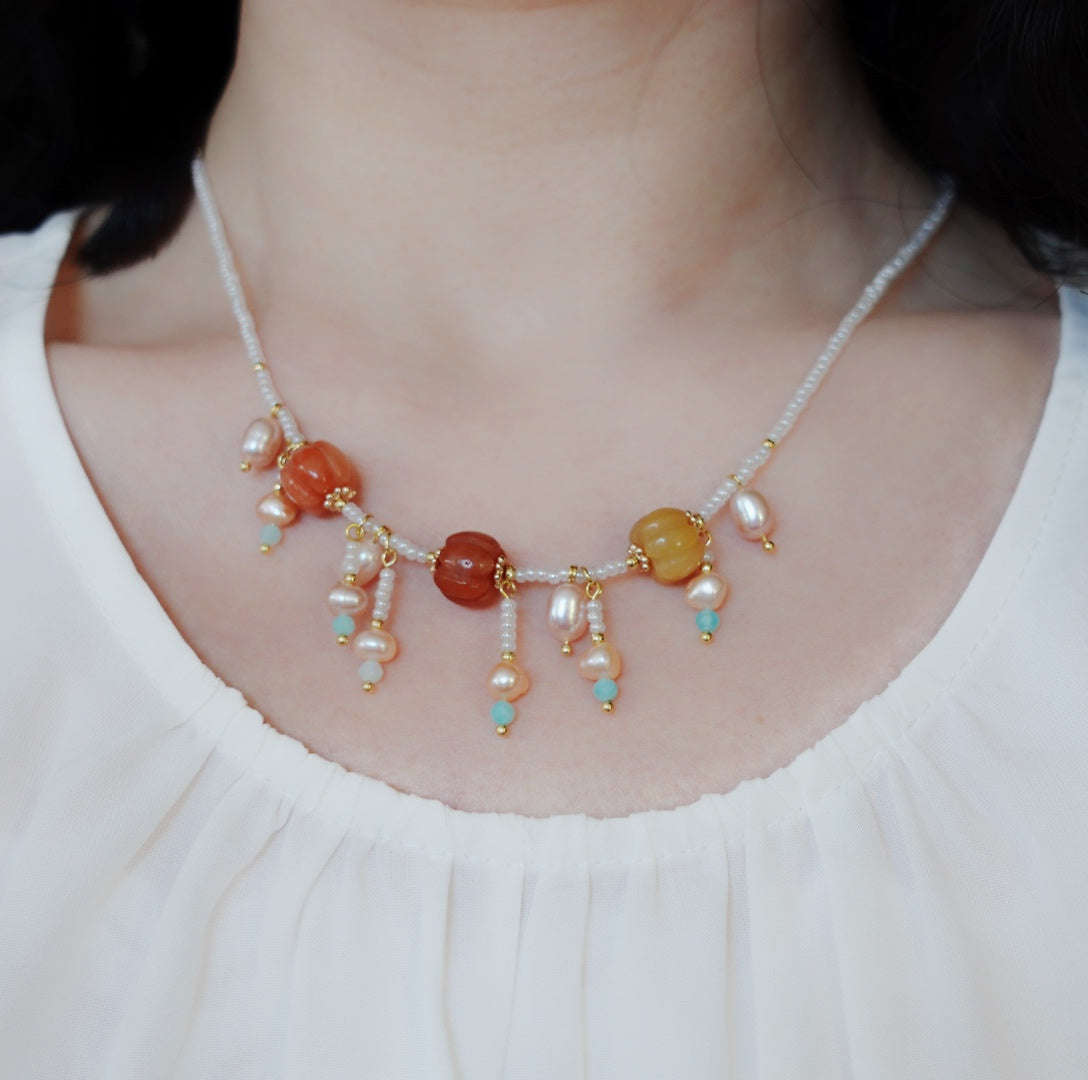 Dunhuang Pearl and Gemstone Statement Necklace Model 2