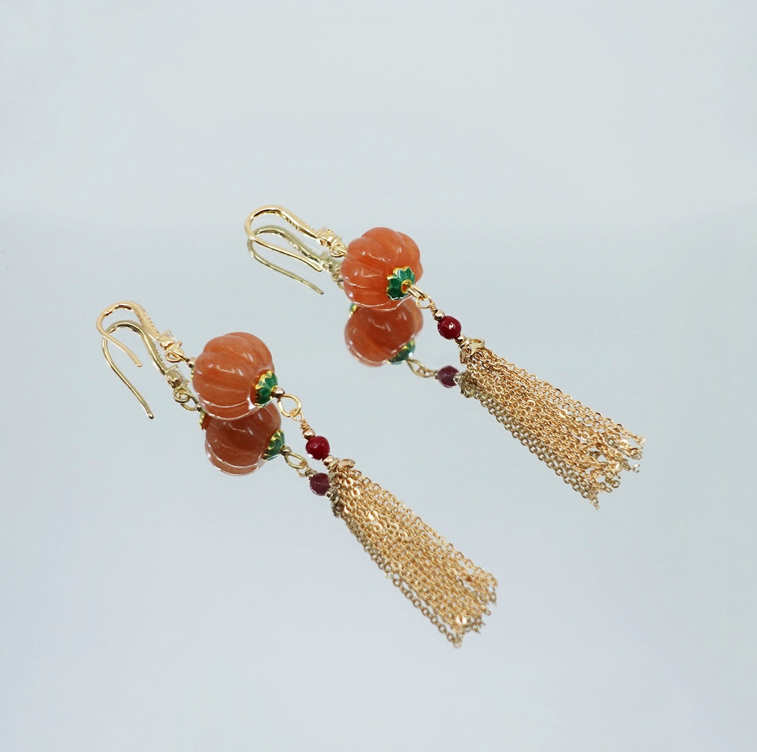 Dunhuang Pearl and Gemstone Tassel Earrings