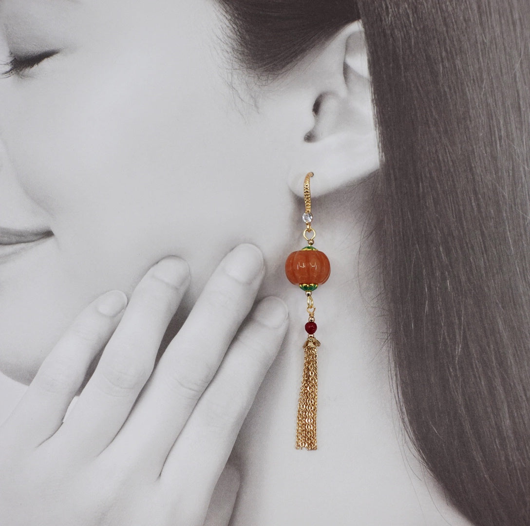 Dunhuang Pearl and Gemstone Tassel Earrings