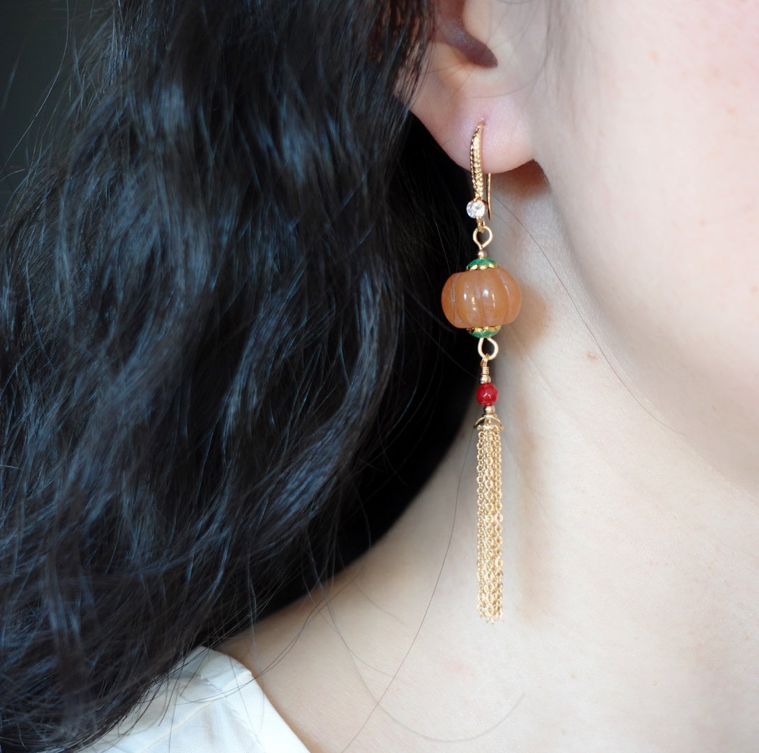 Dunhuang Pearl and Gemstone Tassel Earrings