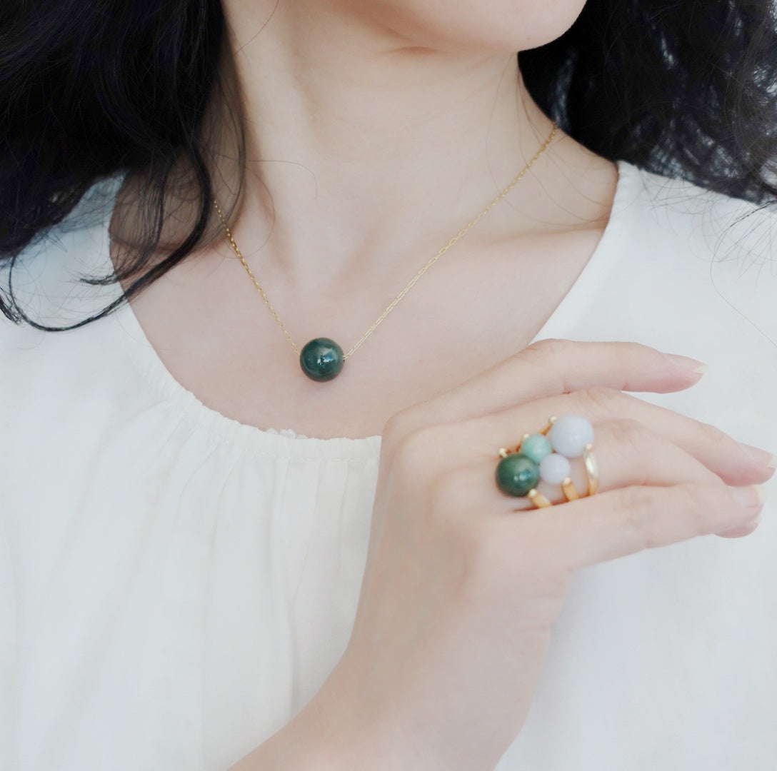 Green Jadeite Necklace and Stack Rings