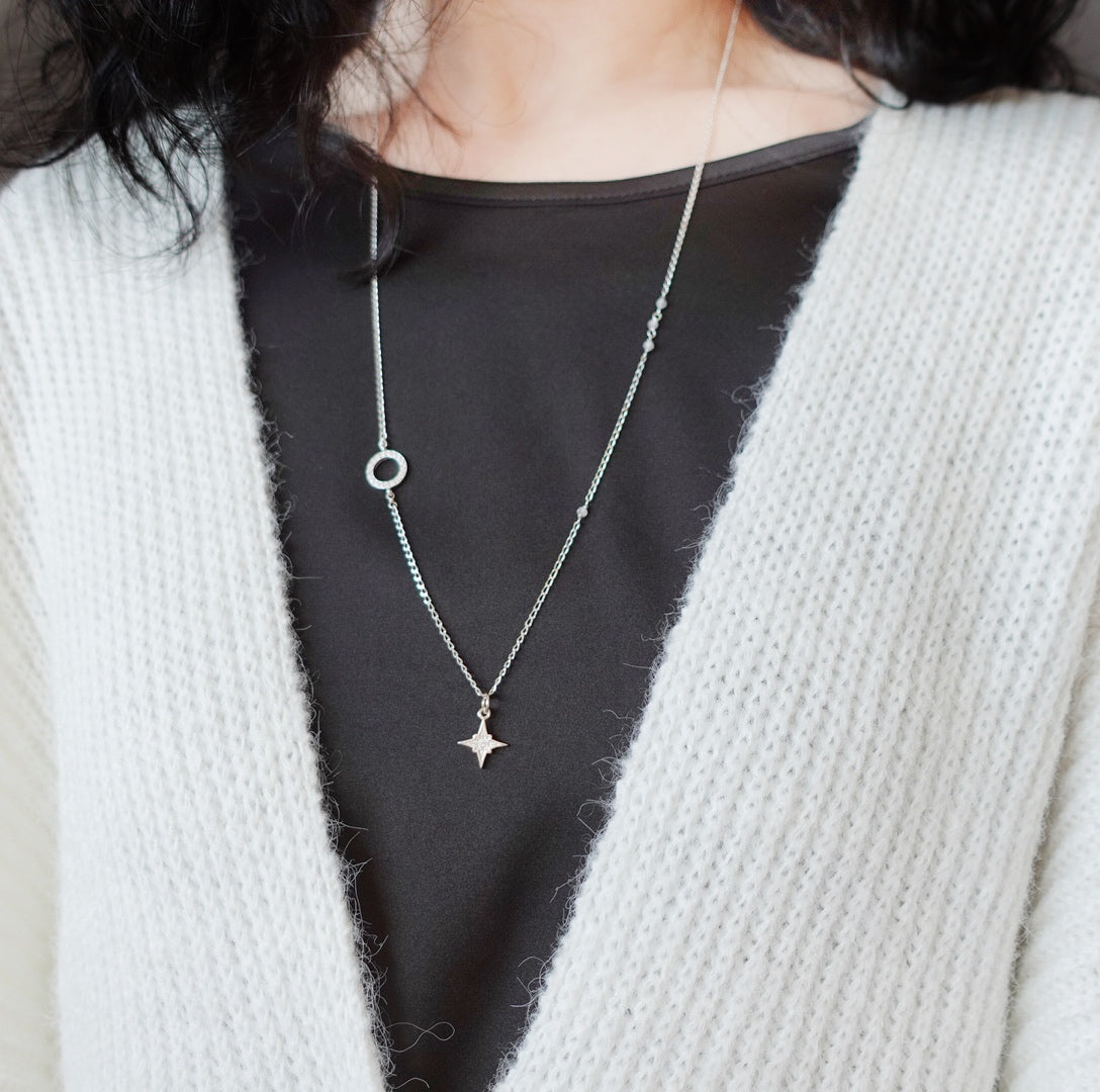 Guiding Star Long Chain Necklace Silver