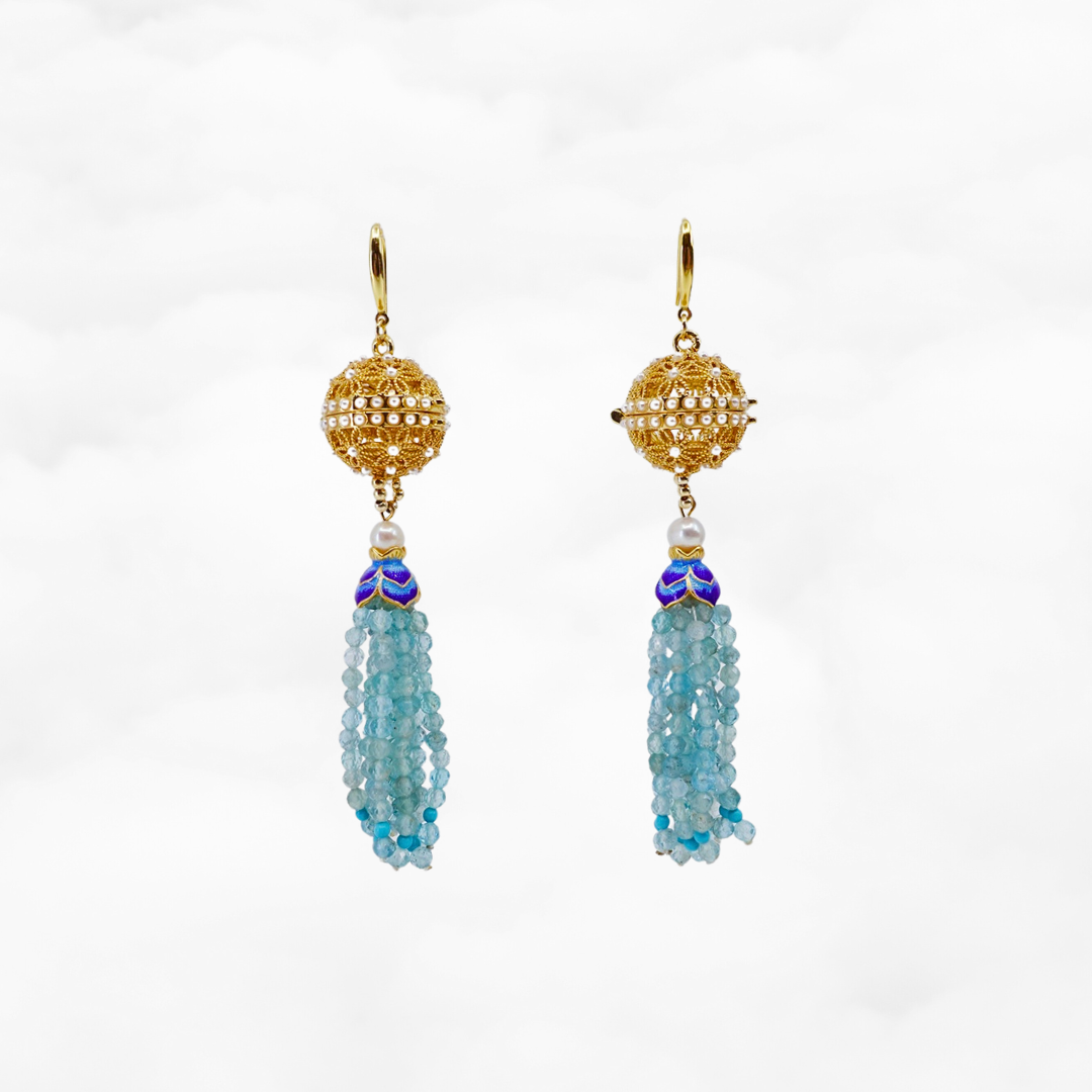 Herbal Locket Gemstone Tassel Earrings - Apatite