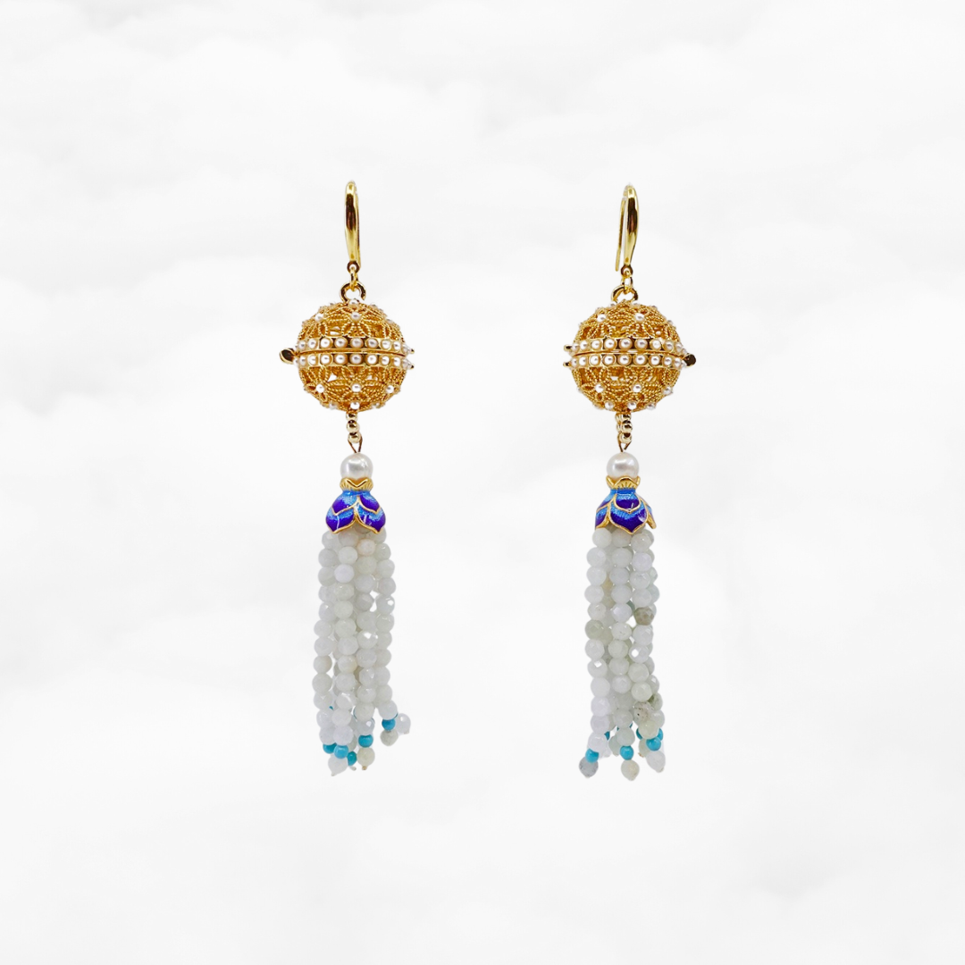 Herbal Locket Gemstone Tassel Earrings - Jadeite