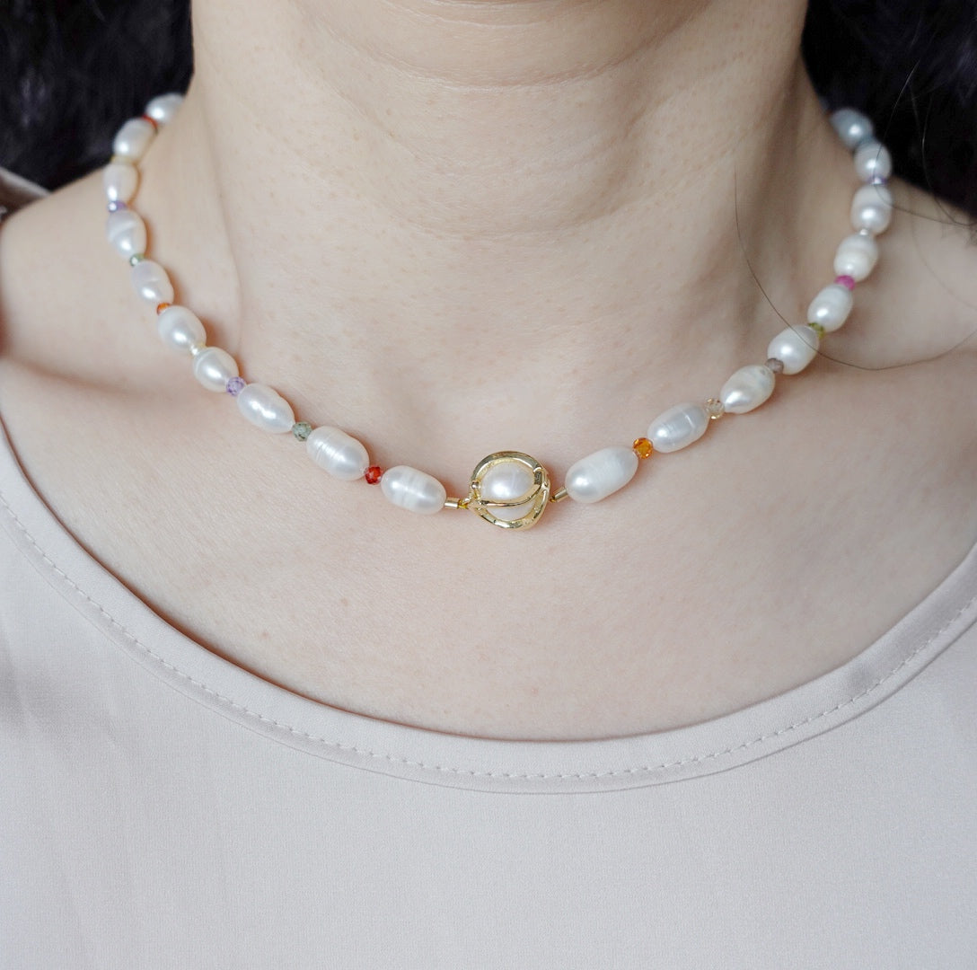  Pearl Necklace with Colorful Zirconia - Yun Boutique