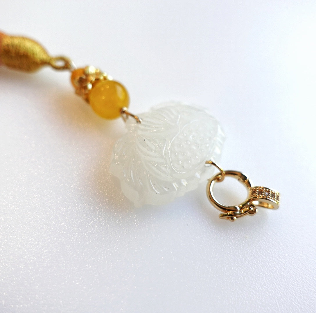 White Jade Lotus Tassel Pendant - Yun Boutique