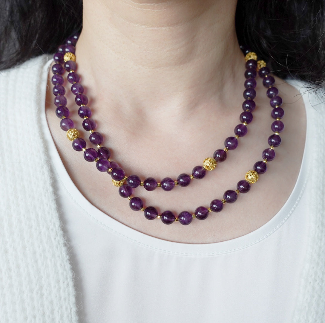 Return to Origin Multi-style Amethyst Beaded Necklace Double-Layer Modeling  - Yun Boutique