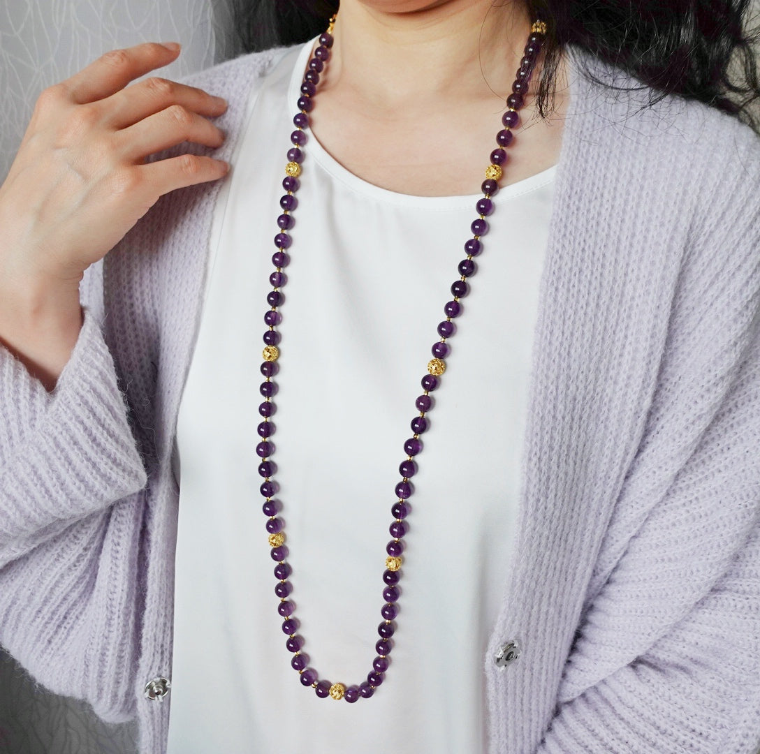 Return to Origin Multi-style Amethyst Beaded Necklace Modeling - Yun Boutique