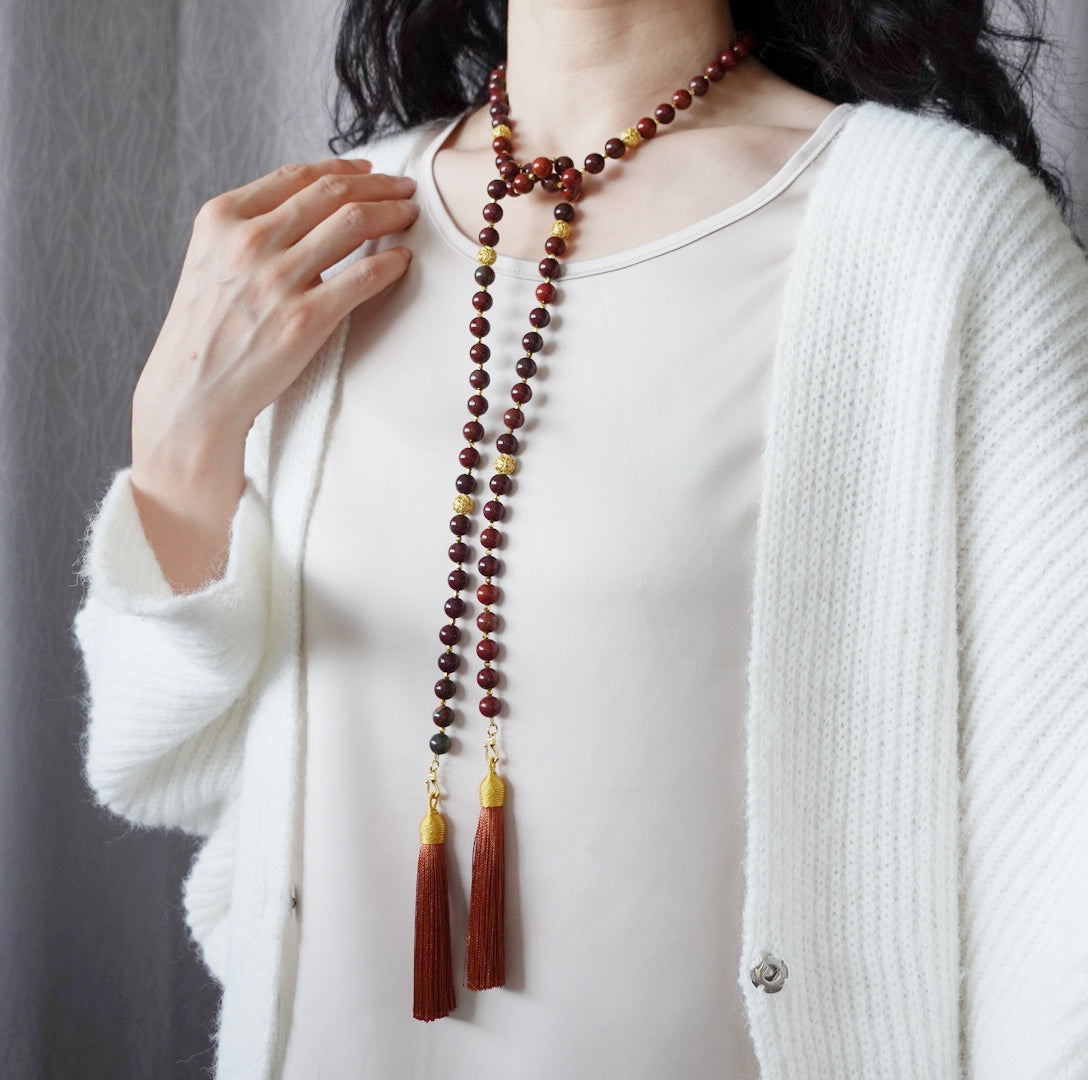 Return to Origin Multi-style Brown Red Agate Beaded Necklace with Tassels - Yun Boutique