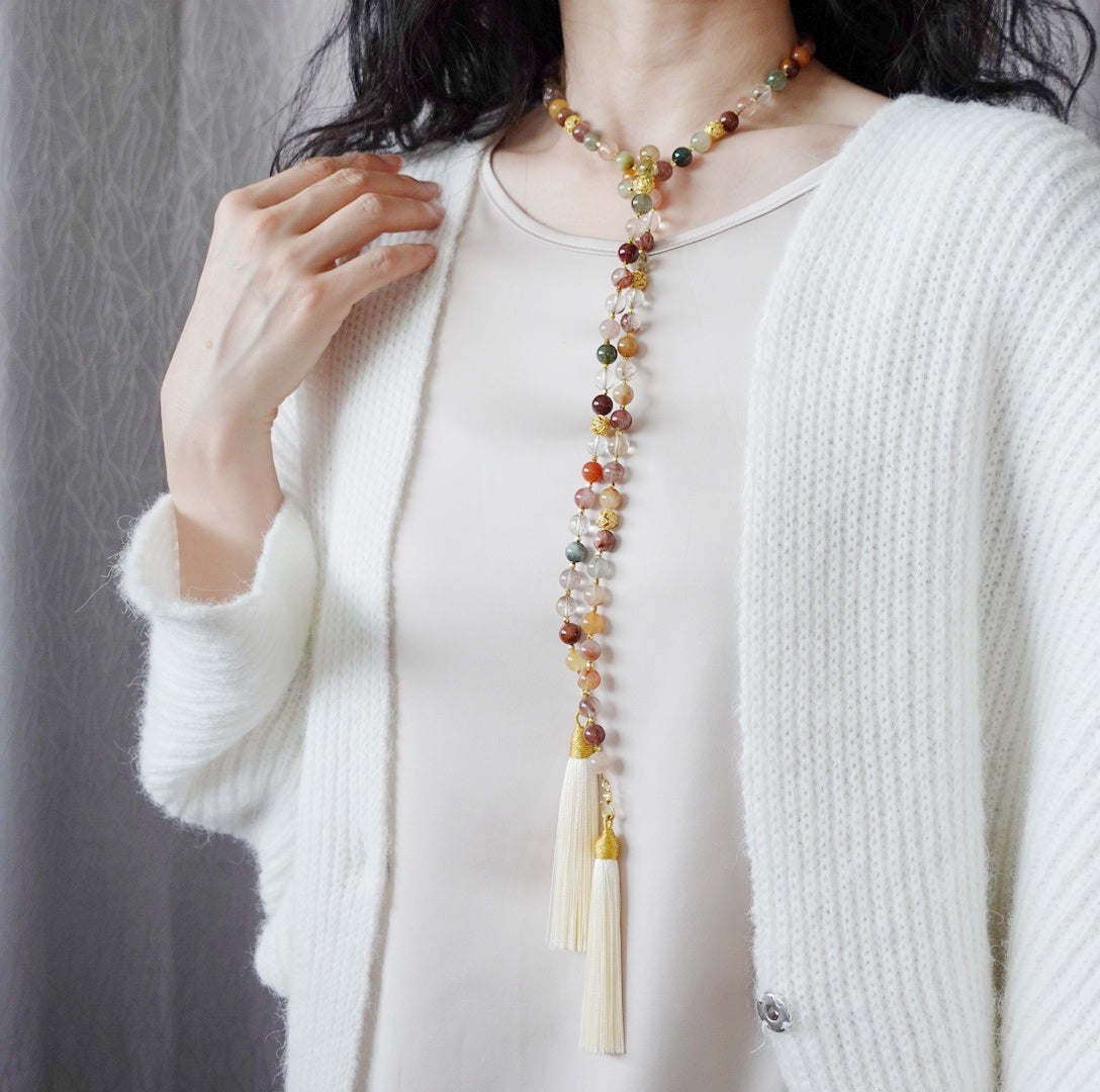 Return to Origin Multi-style Rutilated Quartz Beaded Necklace with Tassels - Yun Boutique