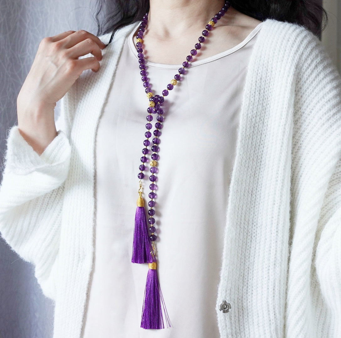 Return to Origin Multi-style Amethyst Beaded Necklace with Tassels Modeling - Yun Boutique