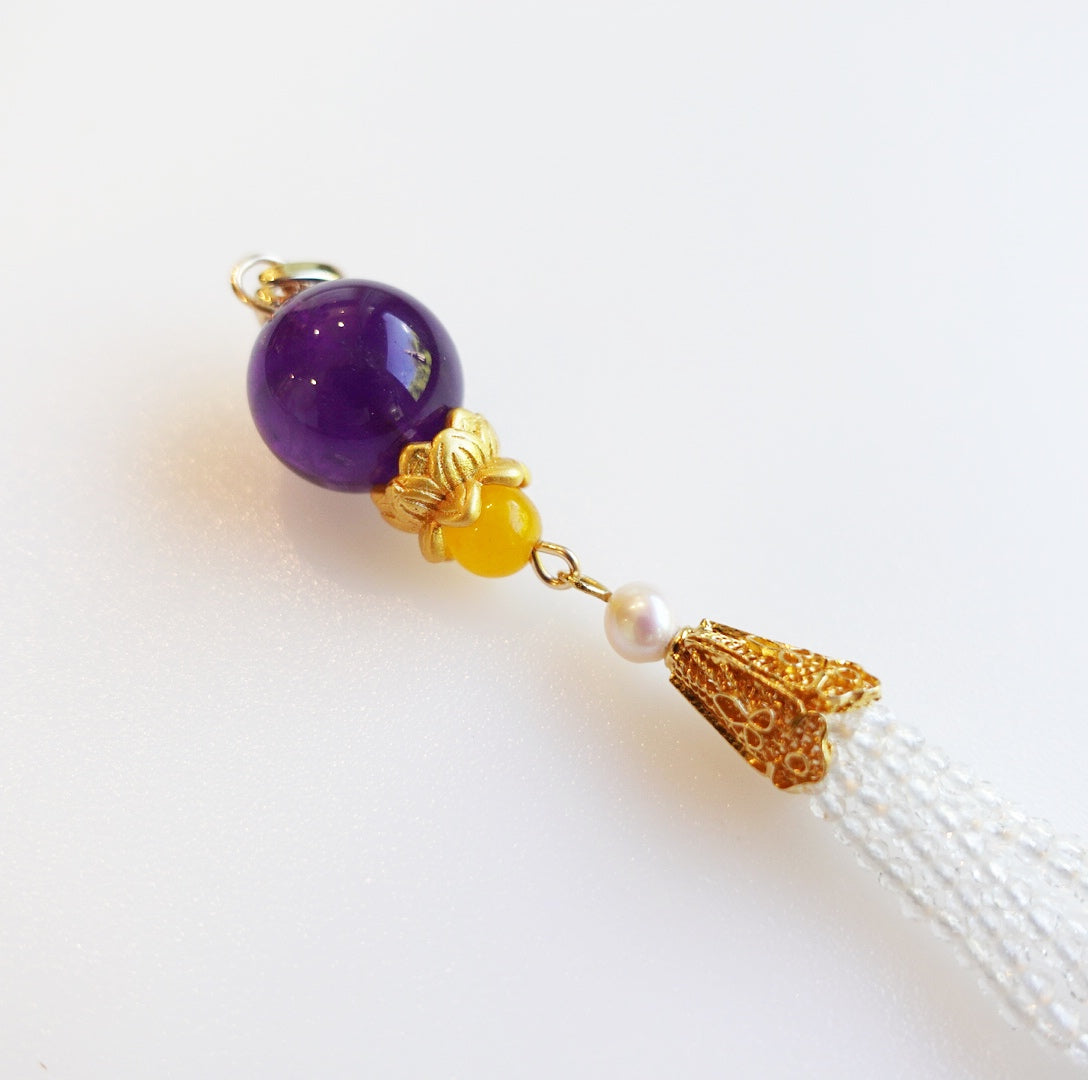 Amethyst Lotus Zircon Tassel Pendant - Yun Boutique