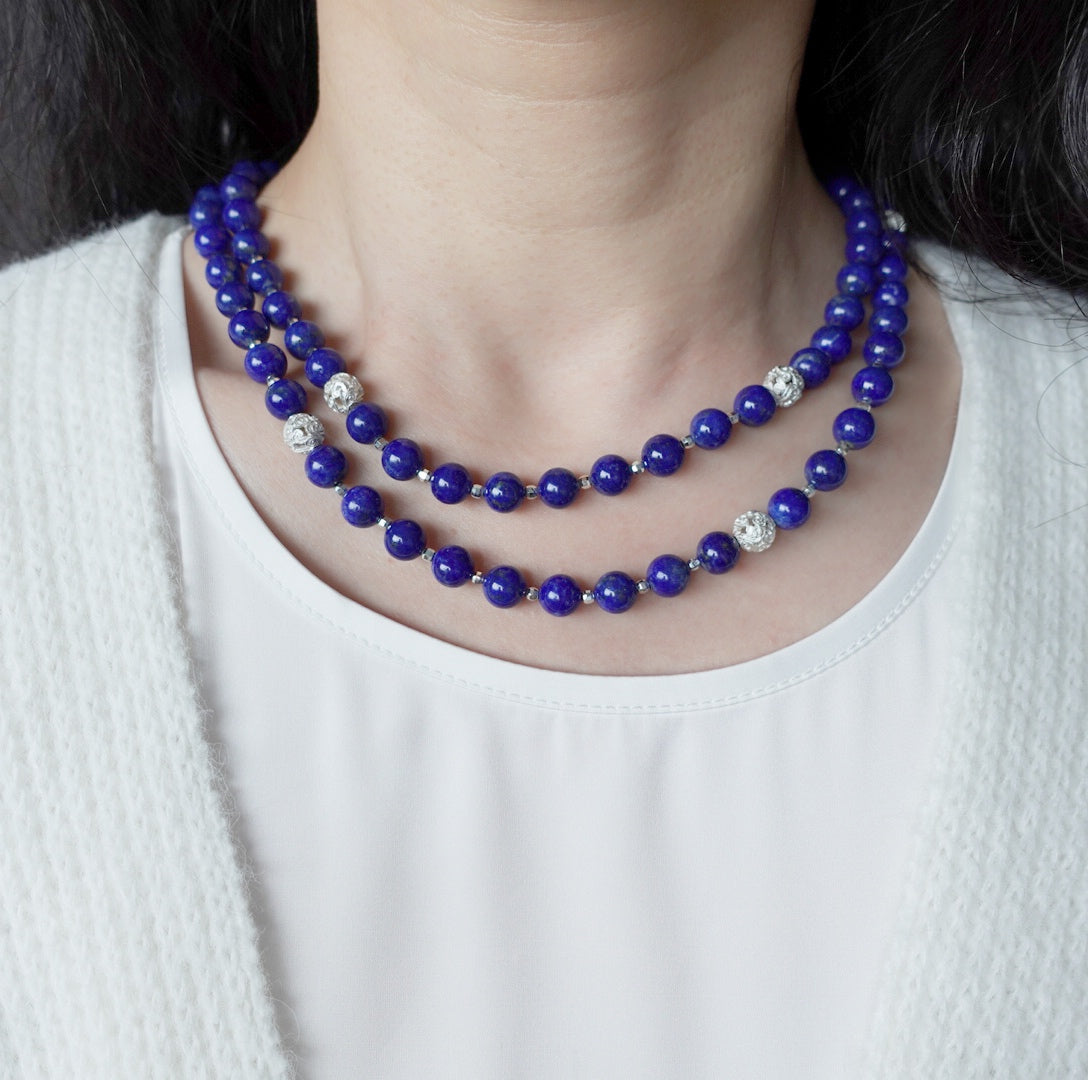 Return to Origin Multi-style Lapis Beaded Necklace Double-Layer Modeling - Yun Boutique