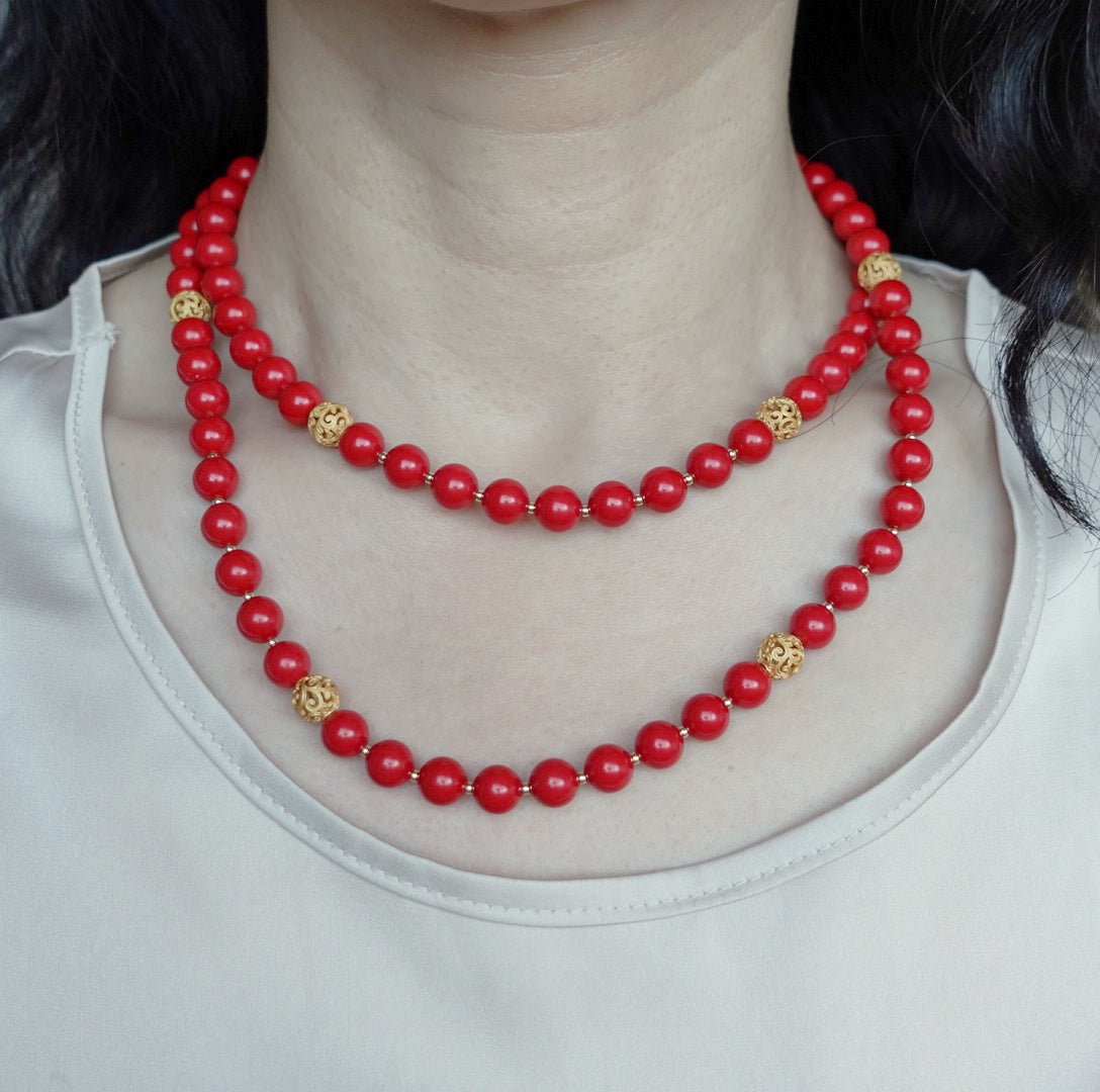 Return to Origin Multi-style Cinnabar Beaded Necklace Double-Layer Modeling - Yun Boutique