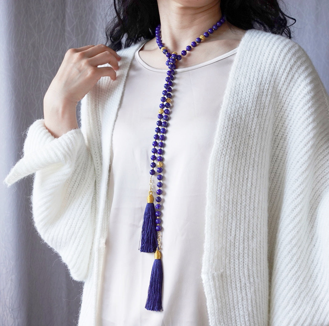 Return to Origin Multi-style Lapis Beaded Necklace with Tassels - Yun Boutique