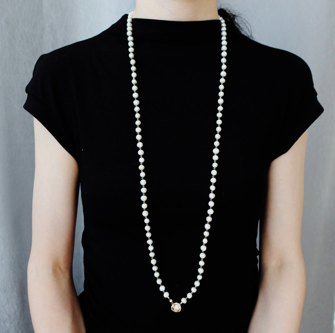 Multi-style Opera 8mm Pearl Necklace (Brown Terahertz Stone) - Yun Boutique