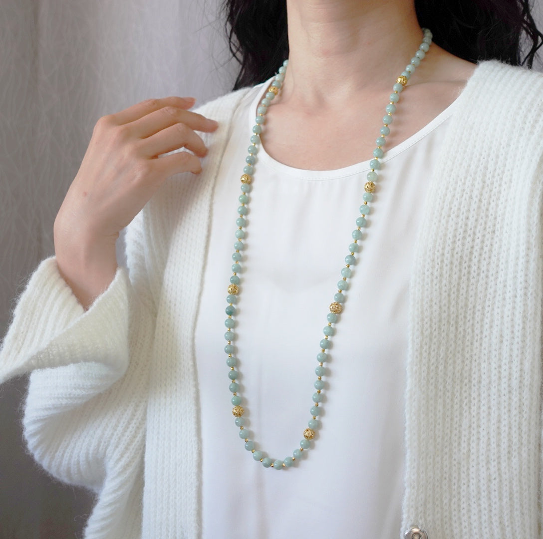 Return to Origin Multi-Style Green Jadeite Beaded Necklace Modeling - Yun Boutique