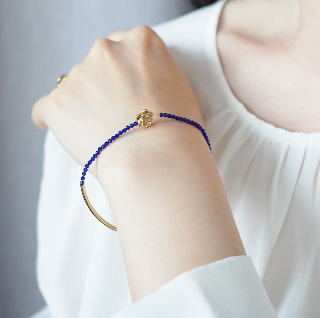 Half Bangle Lotus Lapis Spinel Bracelet - Yun Boutique