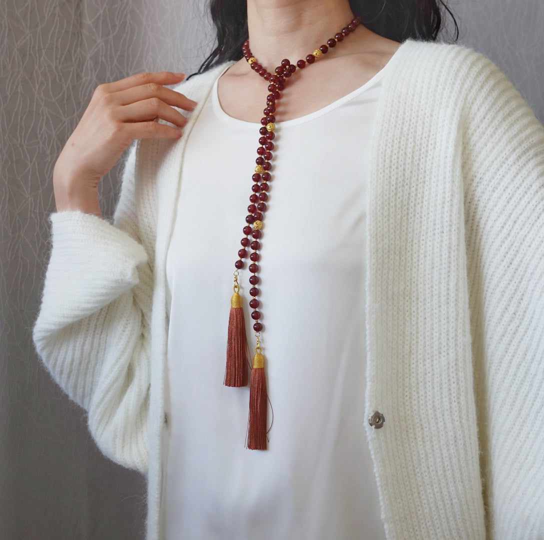 Return to Origin Multi-style Garnet Beaded Necklace with Tassels - Yun Boutique