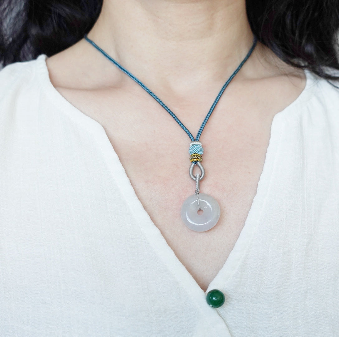 White Jadeite Donut Pendant Necklace - Yun Boutique