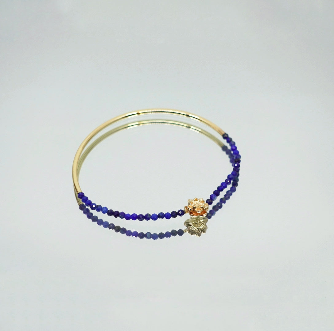 Half Bangle Lotus Lapis Bracelet - Yun Boutique