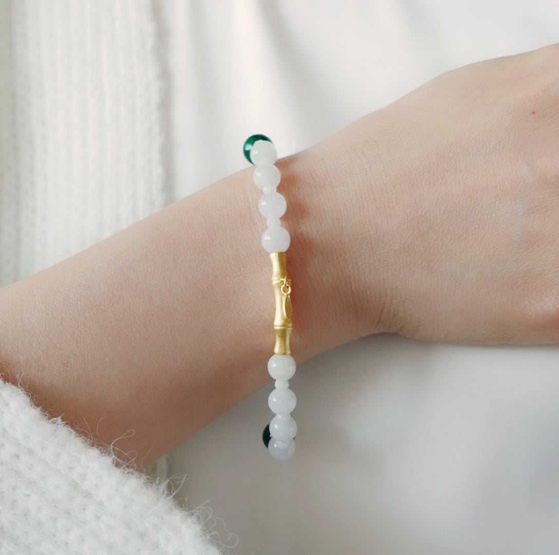 Bamboo Theme Beaded Jadeite Bracelet - Yun Boutique