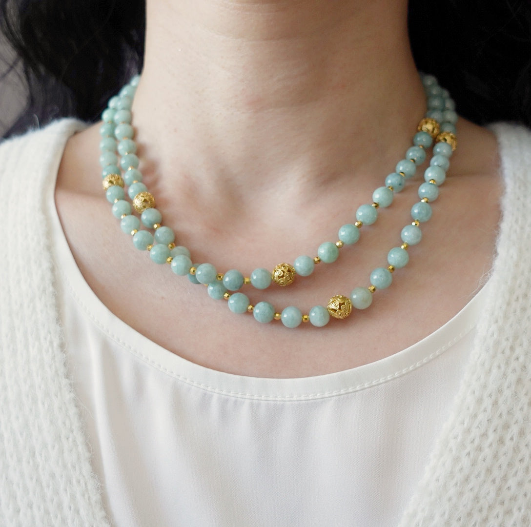 Return to Origin Multi-Style Green Jadeite Beaded Necklace Modeling - Yun Boutique