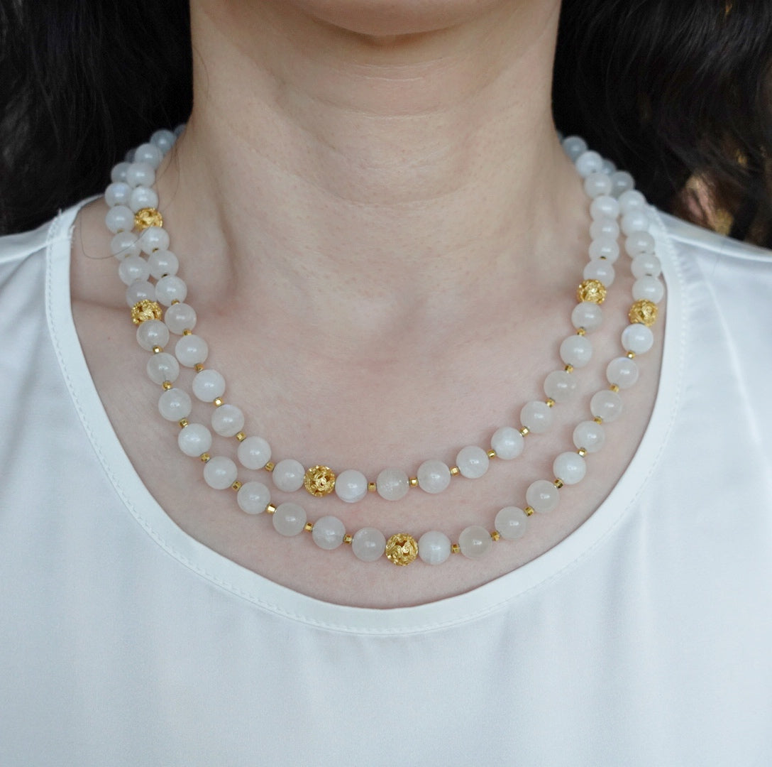 Return to Origin Beaded Moonstone Necklace Modeling - Yun Boutique