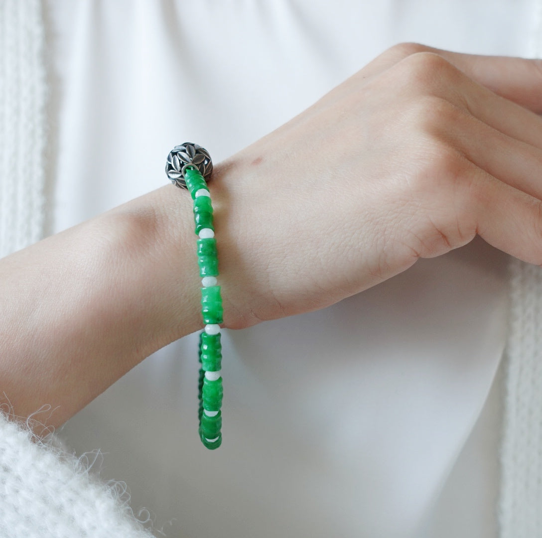 Bamboo Theme Beaded Jadeite Bracelet - Yun Boutique