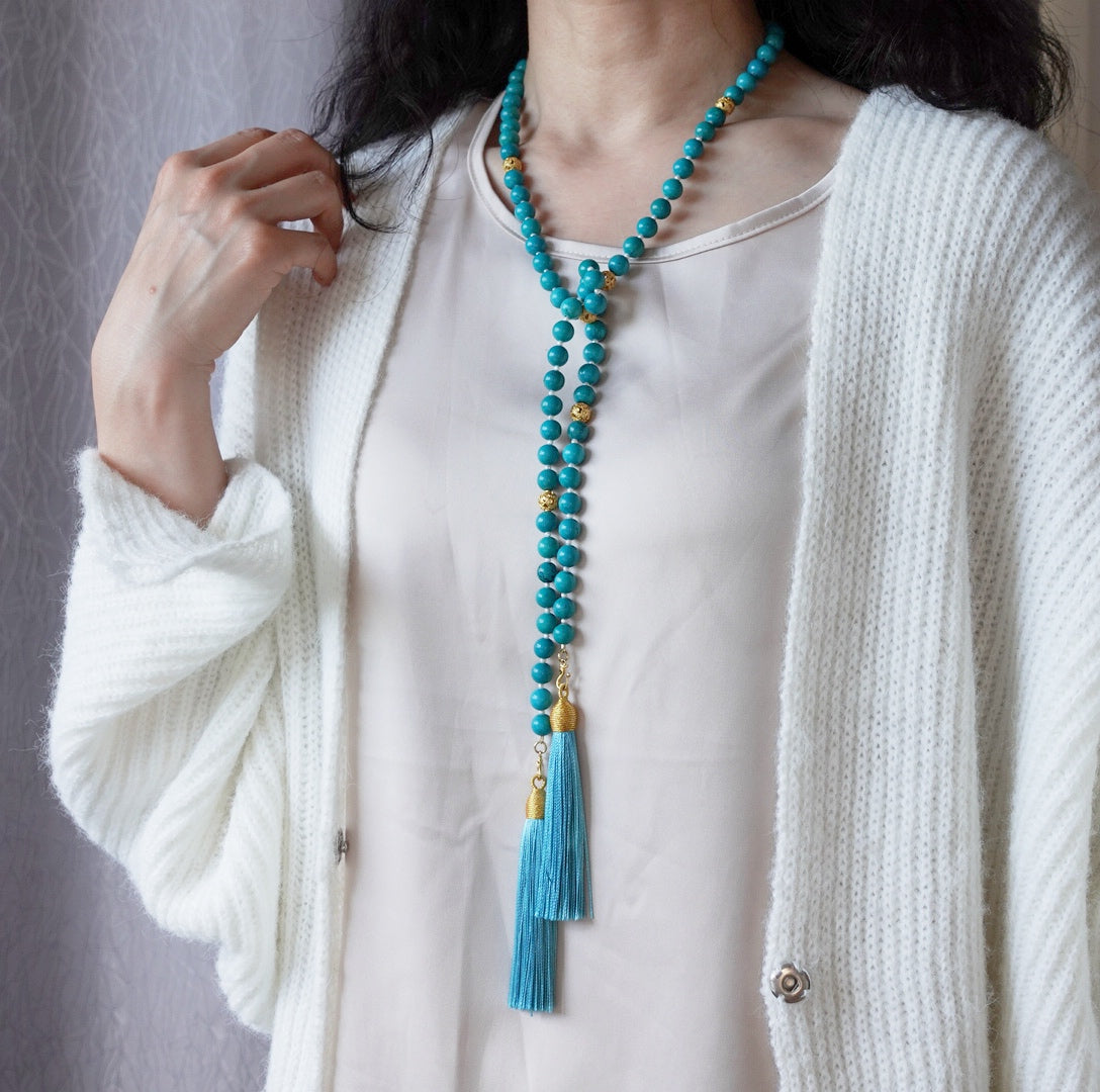 Return to Origin Beaded Turquoise Necklace with Tassels - Yun Boutique