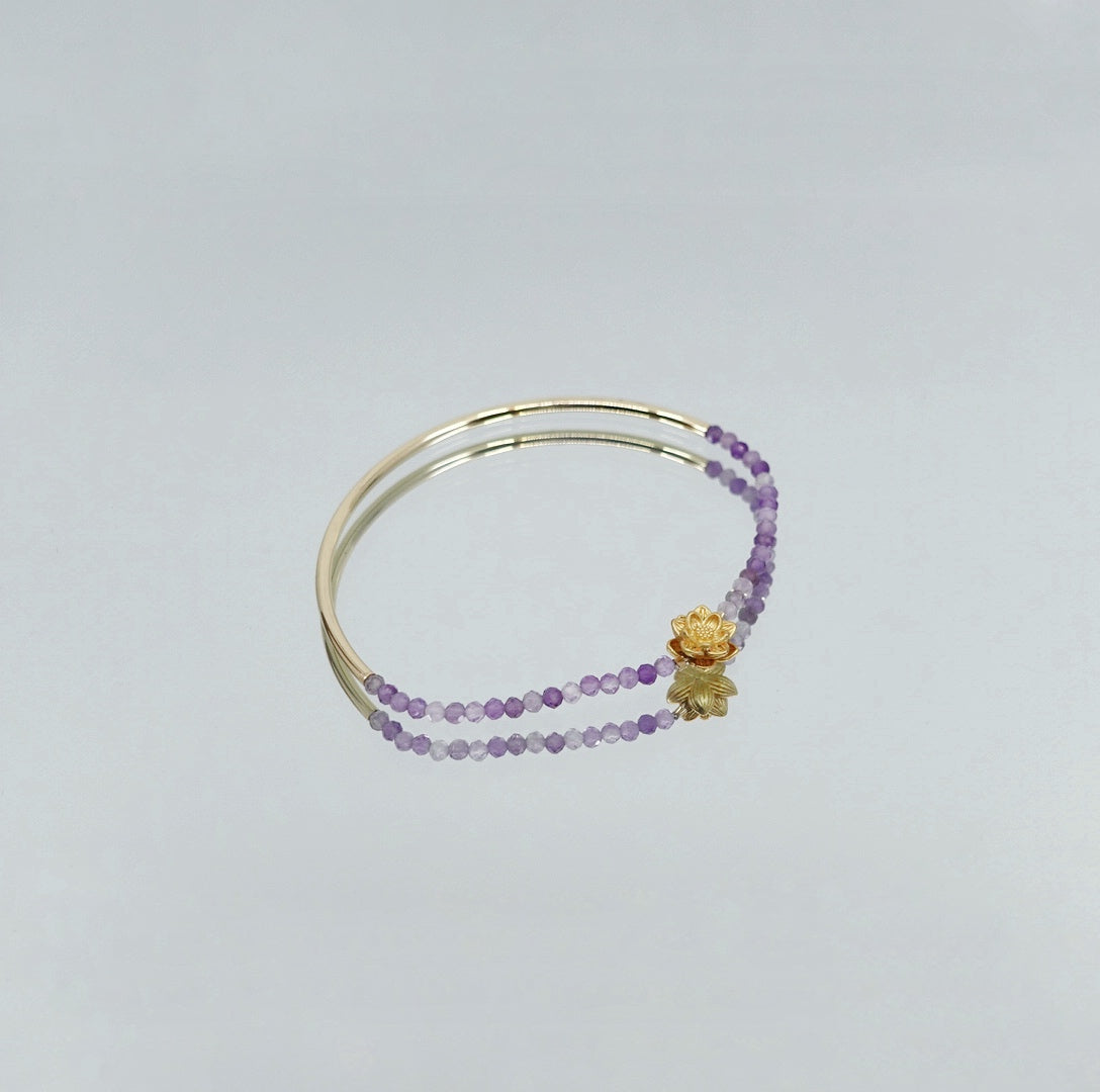 Half Bangle Lotus Amethyst Bracelet - Yun Boutique