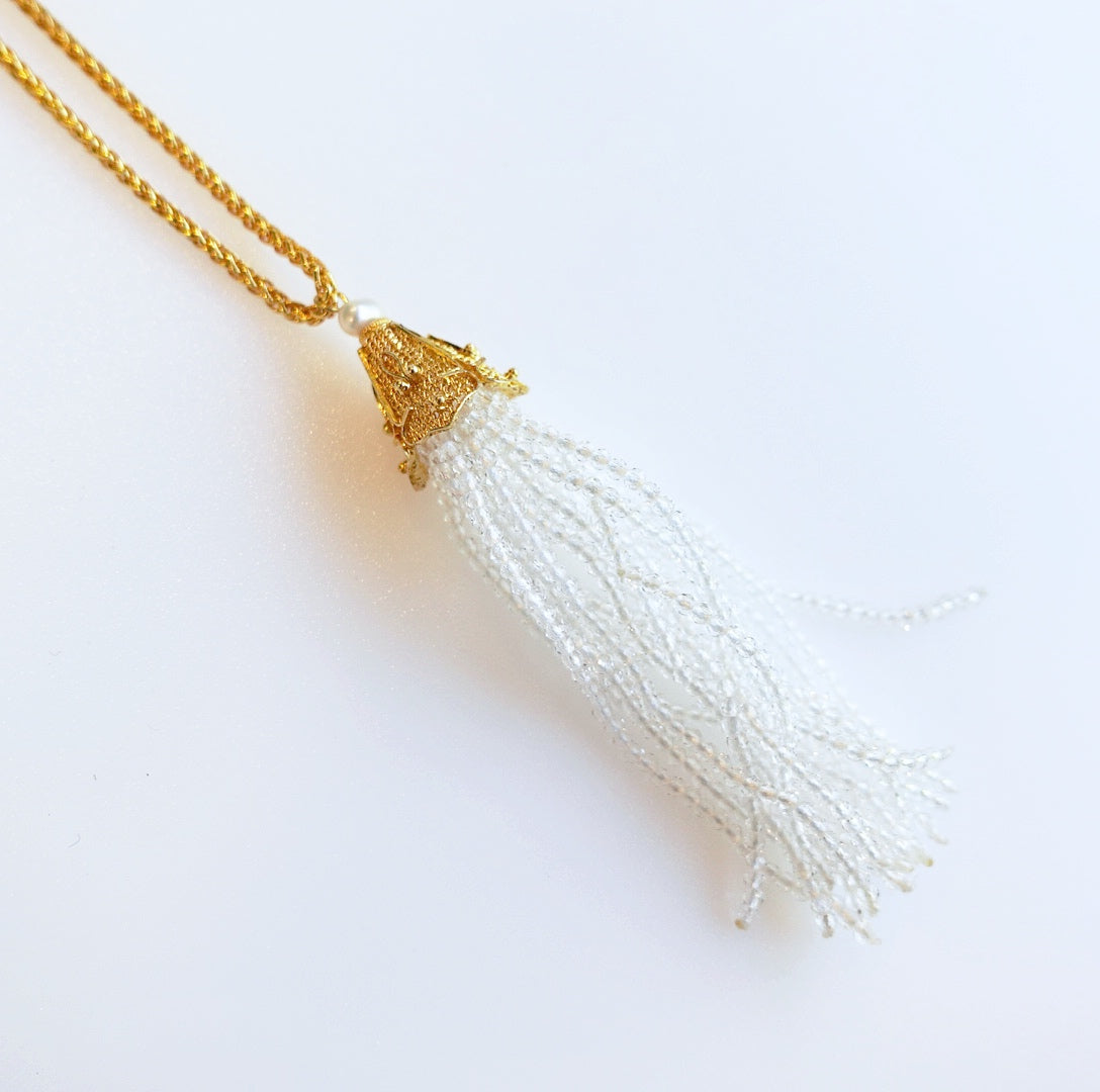 Filigree Inlay Art Zircon Tassel Necklace - Yun Boutique