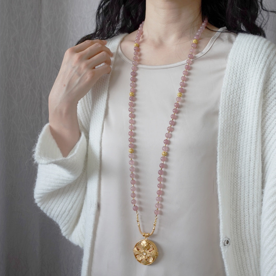 Return to Origin Multi-style Rose Quartz Beaded Necklace with Pendant Modeling - Yun Boutique