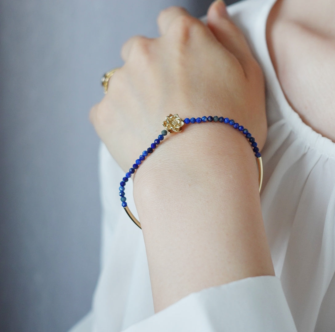 Half Bangle Lotus Lapis Bracelet - Yun Boutique