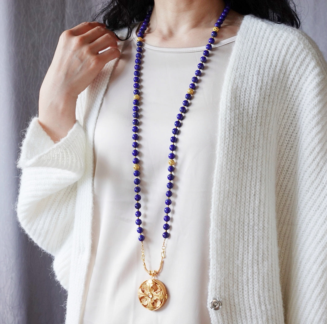 Return to Origin Multi-style Lapis Beaded Necklace with Pendant Modeling - Yun Boutique