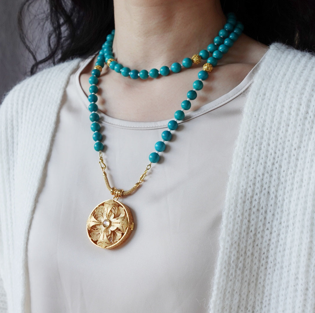 Return to Origin Multi-style Turquoise Beaded Necklace with Pendant Double-Layer Modeling - Yun Boutique