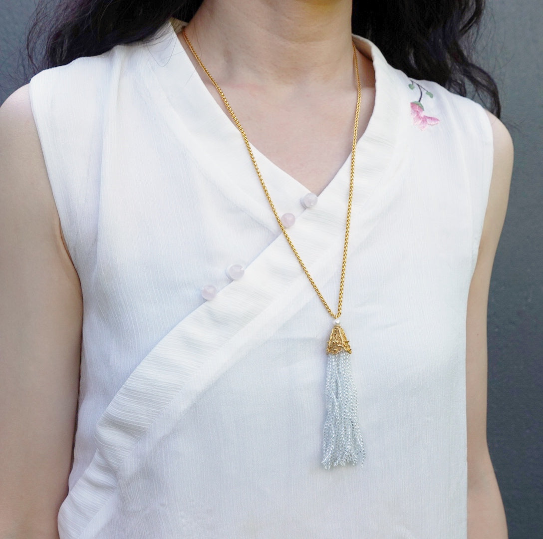 Filigree Inlay Art Zircon Tassel Necklace - Yun Boutique