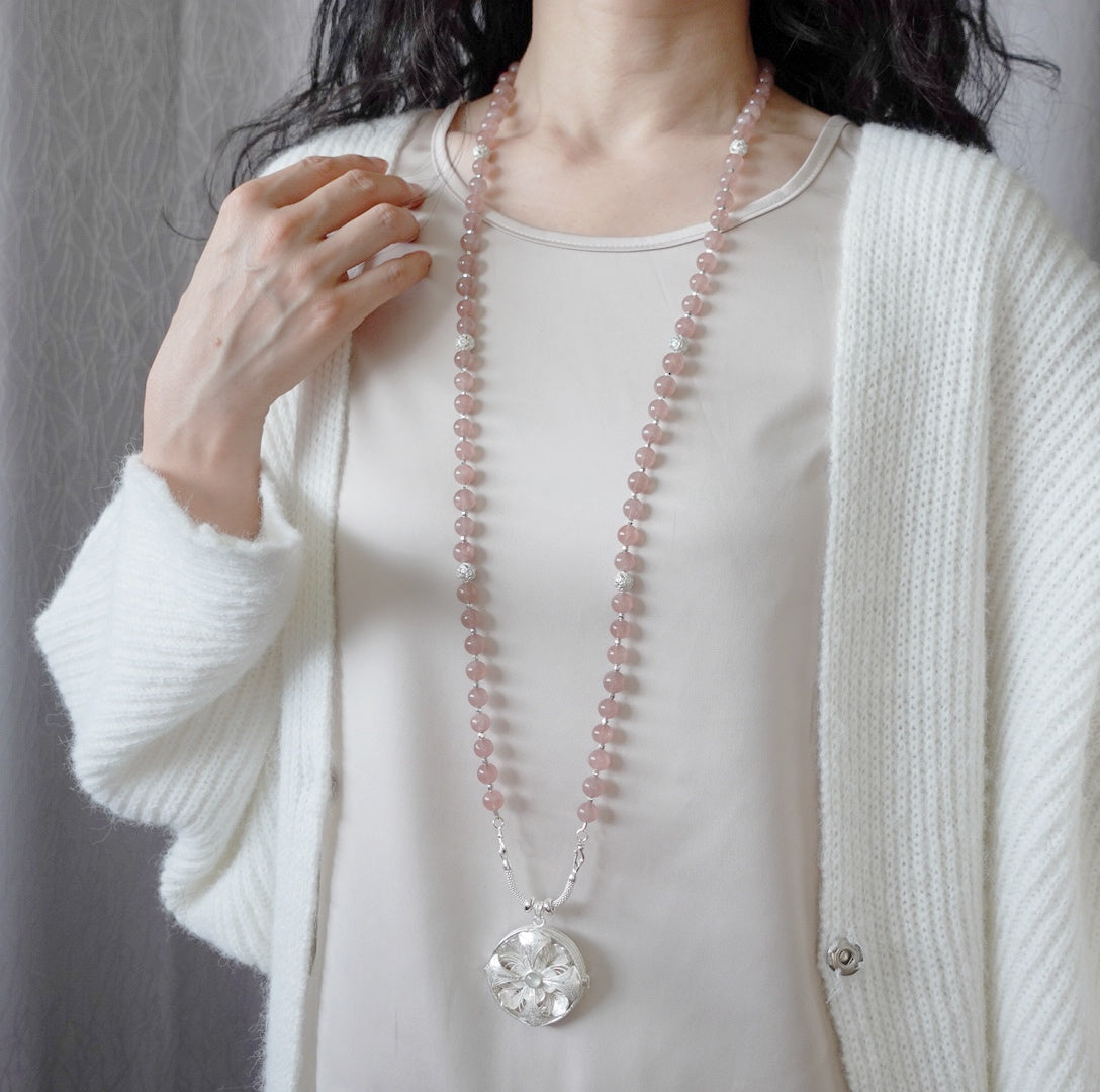 Return to Origin Multi-style Rose Quartz Beaded Necklace with Pendant Modeling - Yun Boutique