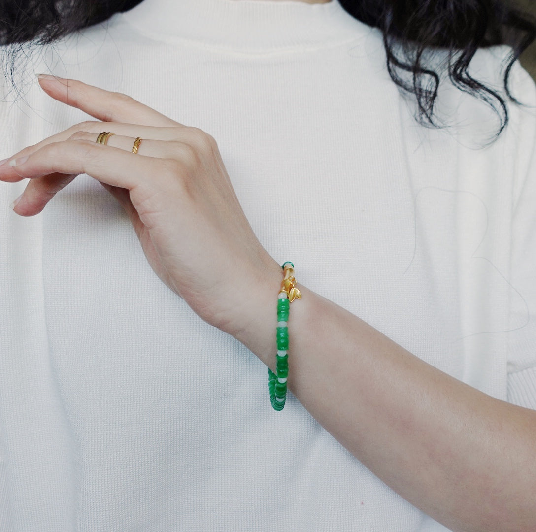 Bamboo Theme Beaded Jadeite Bracelet - Yun Boutique