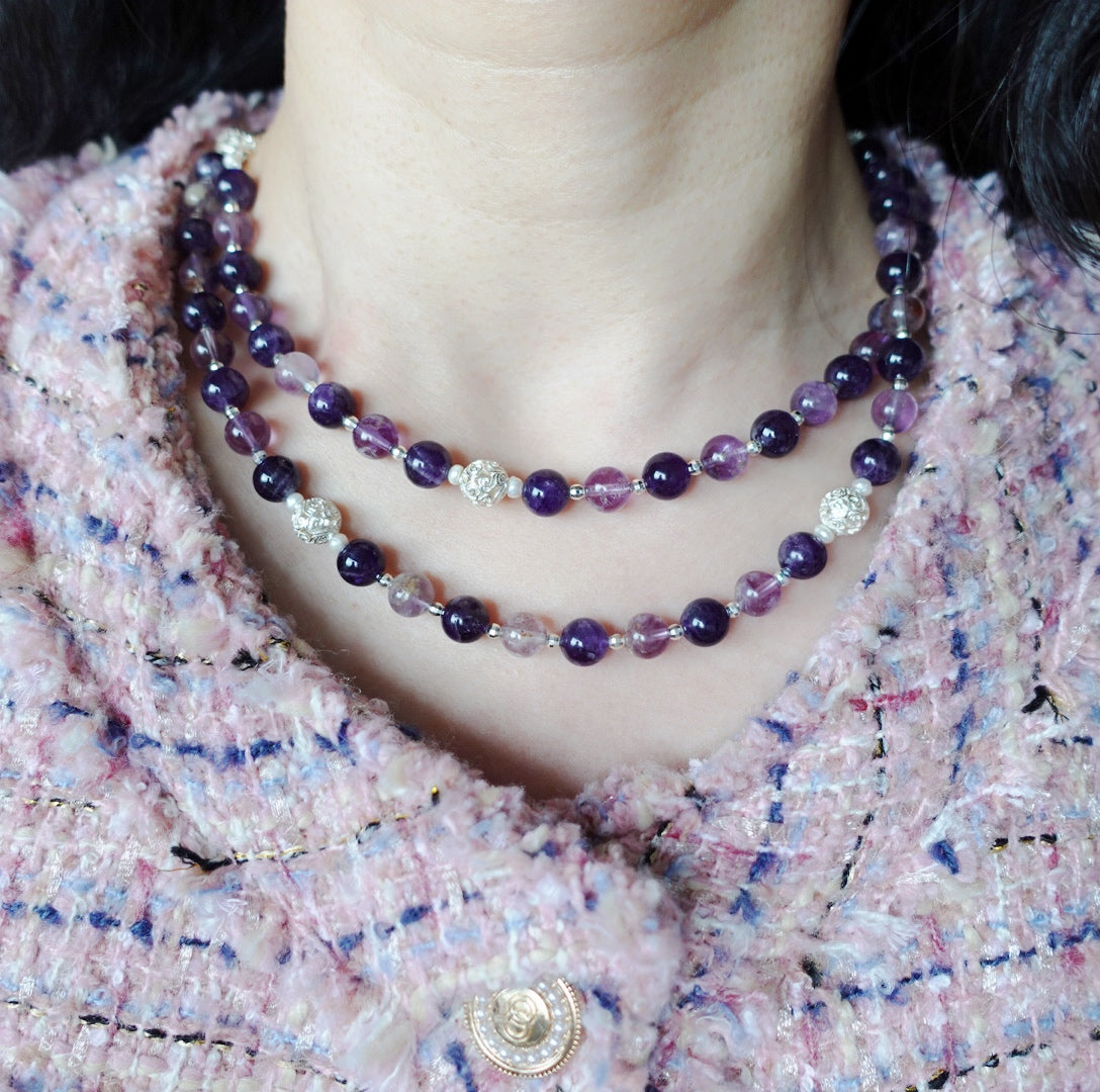 Return to Origin Multi-style Amethyst Beaded Necklace and Earrings Set - Yun Boutique