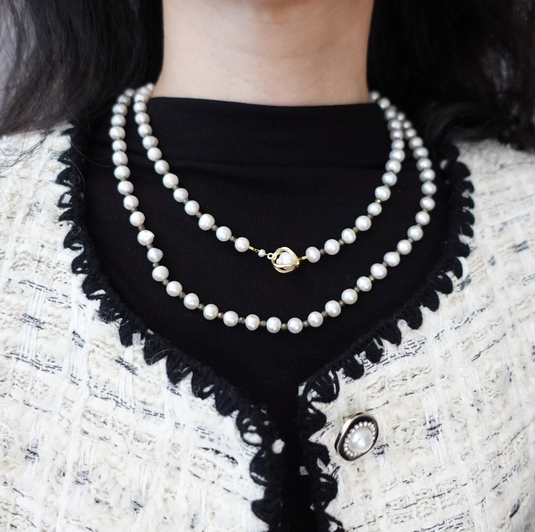 Multi-style Opera 8mm Pearl Necklace (Brown Terahertz Stone) - Yun Boutique