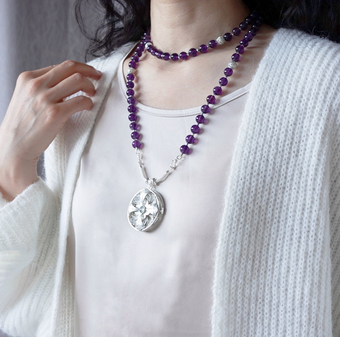 Return to Origin Multi-style Amethyst Beaded Necklace Pendant Double-Layer Modeling - Yun Boutique