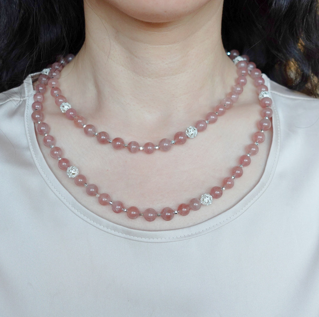 Return to Origin Multi-style Rose Quartz Beaded Necklace Modeling - Yun Boutique