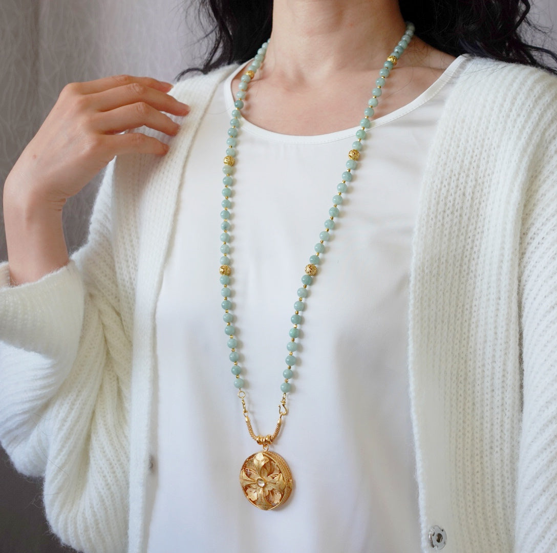 Return to Origin Multi-Style Green Jadeite Beaded Necklace with Pendant Modeling - Yun Boutique