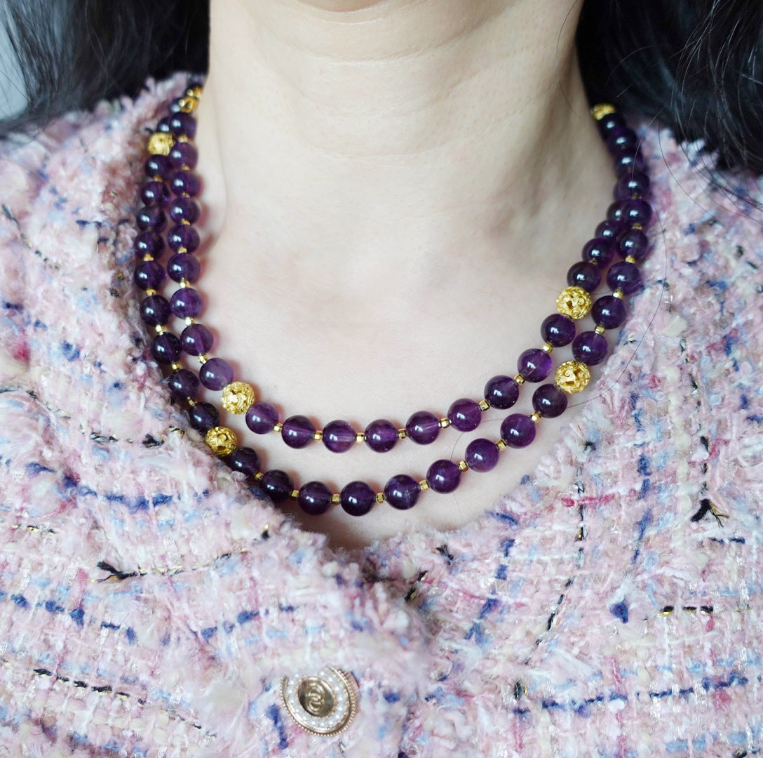 Return to Origin Multi-style Amethyst Beaded Necklace Double-Layer Modeling  - Yun Boutique