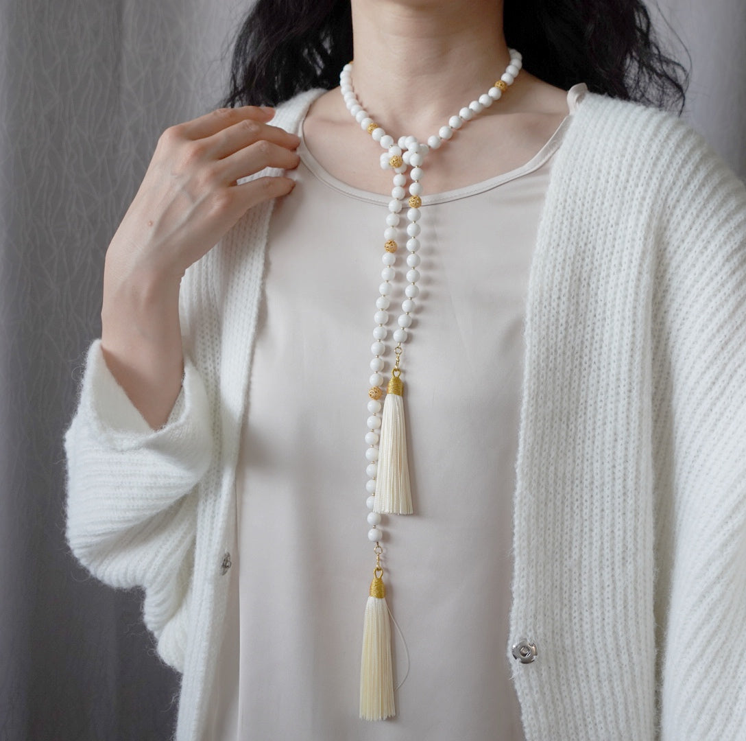 Return to Origin Beaded Tridacna Necklace with Tassels - Yun Boutique